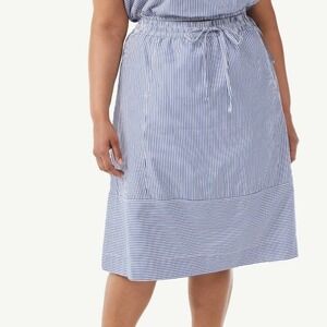 Free‎ Assembly Seamed Midi Skirt L Blue White Stripe Elastic Waist
